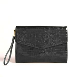 Ted Baker London Imitation Crocodile Envelope Pouch Clutch Purse Black NWT